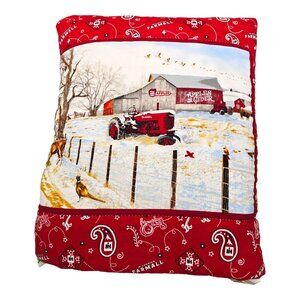 Quillow Red Barn Tractor 2 in 1 Quilted Travel Pillow Fold Out Throw Blanket